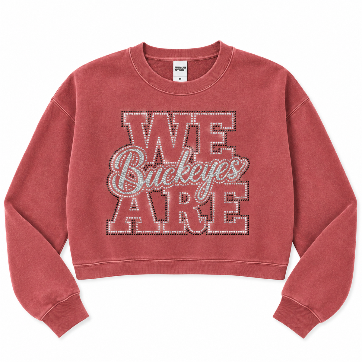 Buckeyes Rhinestone Vintage Red Cropped Crewneck