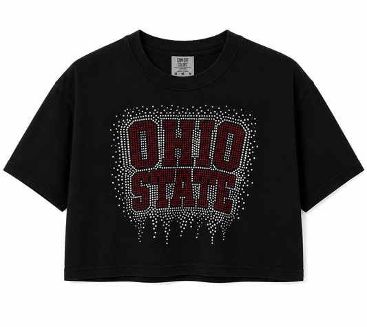 Ohio State Rhinestone Drip Tee-BLACK